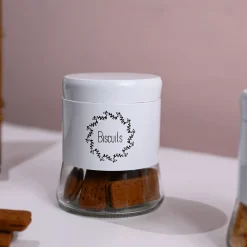 White Biscuit & Namkeen Jar Set Of 2, Each 600mL