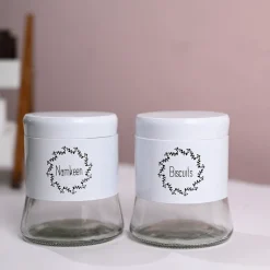 White Biscuit & Namkeen Jar Set Of 2, Each 600mL