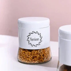 White Biscuit & Namkeen Jar Set Of 2, Each 600mL