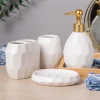 White Ceramic Bathroom Set Of 4 - Stone Finish, Bath Accessories