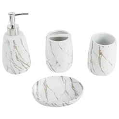White Ceramic Bathroom Set Of 4 - Stone Finish, Bath Accessories