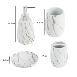 White Ceramic Bathroom Set Of 4 - Stone Finish, Bath Accessories