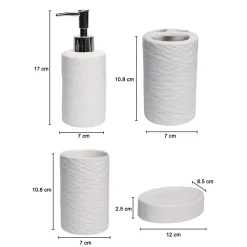 White Ceramic Bathroom Set - Matte, Geometric Pattern