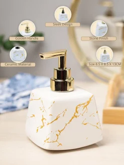 White Ceramic Soap Dispenser - Stone Finish, Bath Accessories