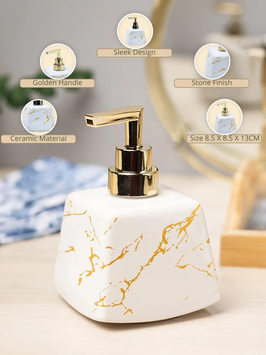 White Ceramic Soap Dispenser - Stone Finish, Bath Accessories