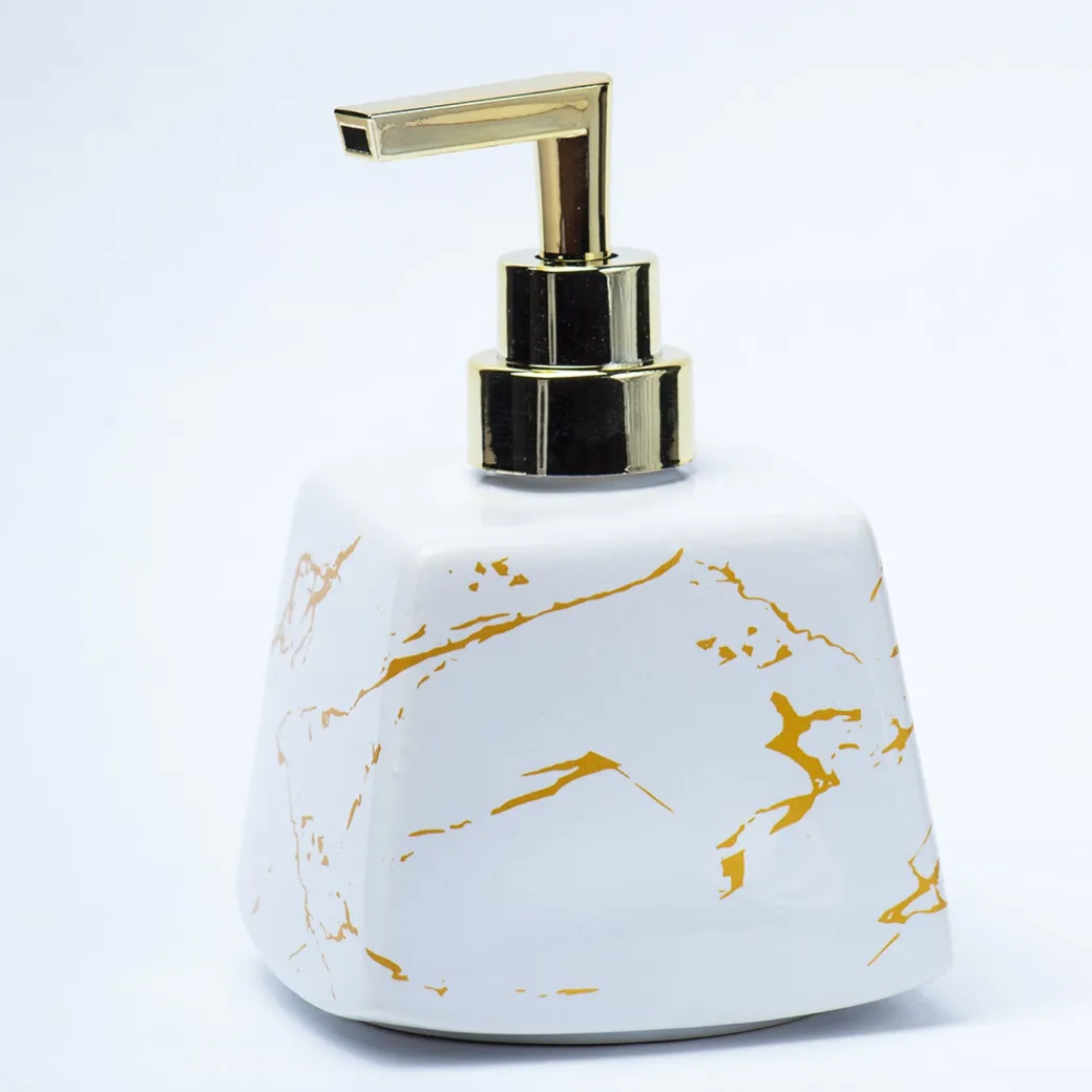 White Ceramic Soap Dispenser - Stone Finish, Bath Accessories