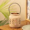 White Ceramic T-Lite Holder - Leafy Pattern, Candle Holder