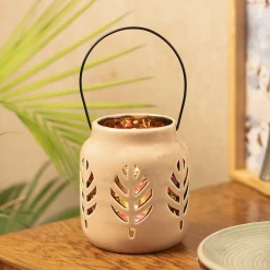 White Ceramic T-Lite Holder - Leafy Pattern, Candle Holder