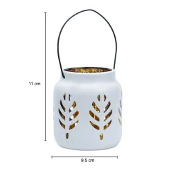White Ceramic T-Lite Holder - Leafy Pattern, Candle Holder