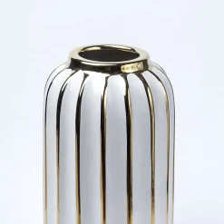 White Ceramic Vase - Ribbed Design, Flower Holder