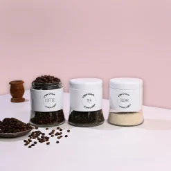 White Coffee, Tea & Sugar Jar Set Of 3, Each 600mL