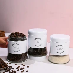 White Coffee, Tea & Sugar Jar Set Of 3, Each 600mL