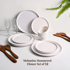 White Hammered Melamine Dinner Set – 12 Pcs