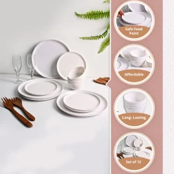 White Hammered Melamine Dinner Set – 12 Pcs