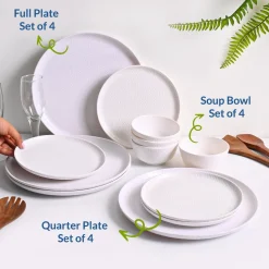 White Hammered Melamine Dinner Set – 12 Pcs
