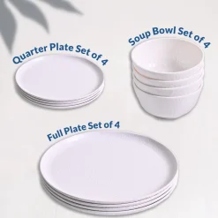 White Hammered Melamine Dinner Set – 12 Pcs