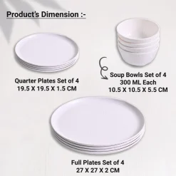 White Hammered Melamine Dinner Set – 12 Pcs