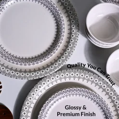 White Morrocone Hammered Melamine Dinner Set – 12 Pcs