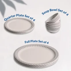 White Morrocone Hammered Melamine Dinner Set – 12 Pcs