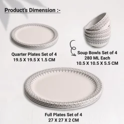 White Morrocone Hammered Melamine Dinner Set – 12 Pcs