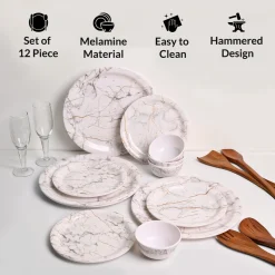 White Static Melamine Dinner Set – 12 Pcs