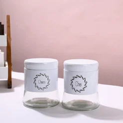 White Tea & Sugar Jar Set Of 2, Each 600mL