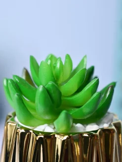 Zigzag Beauty - Glossy Ceramic Pot with Artificial Plant