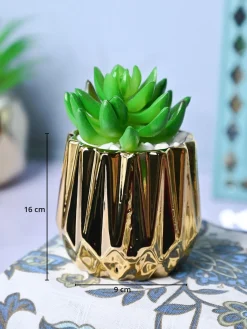 Zigzag Beauty - Glossy Ceramic Pot with Artificial Plant